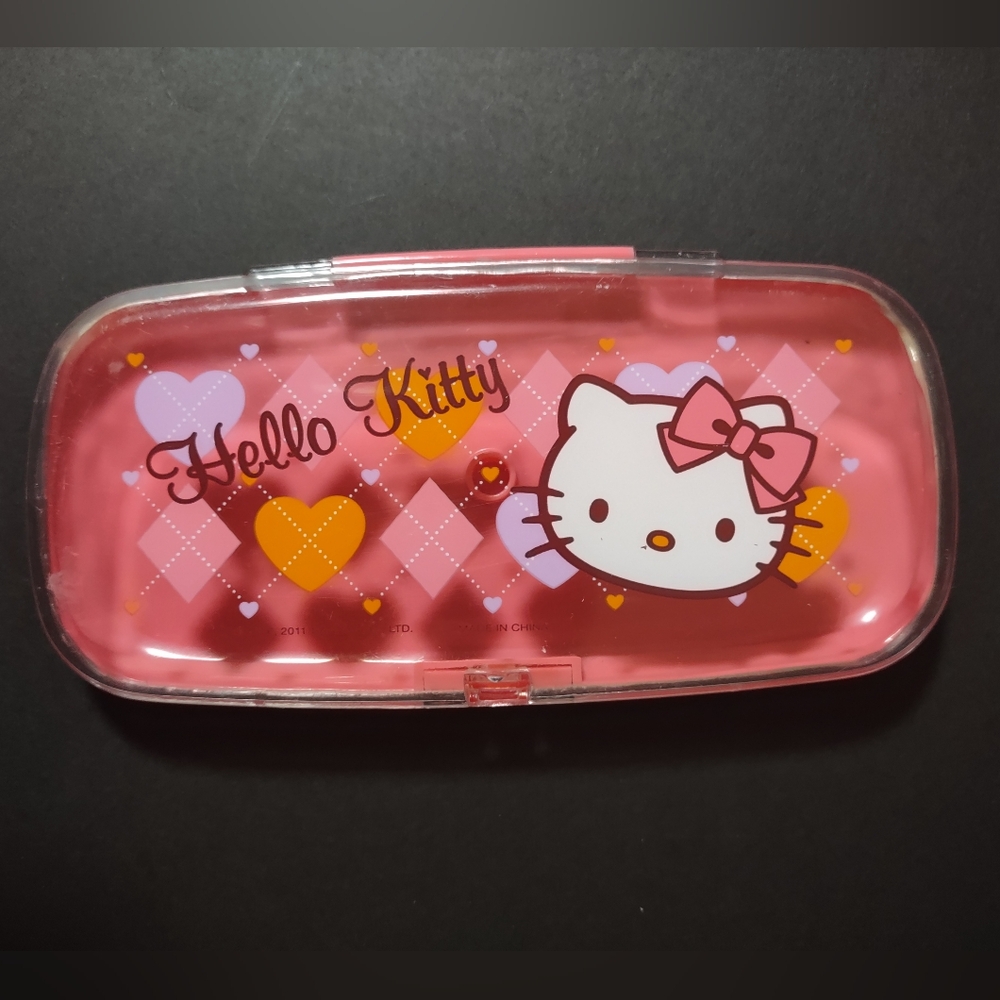 Hello Kitty Plastic Pencil Box/Case Sanrio Pink with Clear Lid 2011
